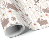 Bruine Konijnen op Tan en Wit Gestreept Cadeaupapier (Rol Hoek)