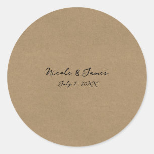 Bruine Kraft Minimal Modern Trouwen Ronde Sticker