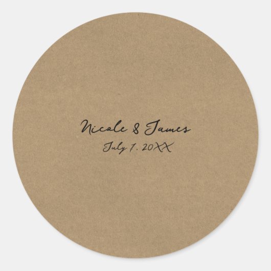 Bruine Kraft Minimal Moderne Trouwdag Ronde Sticker (Voorkant)