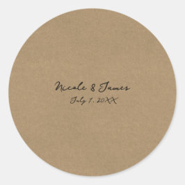 Bruine Kraft Minimal Moderne Trouwdag Ronde Sticker