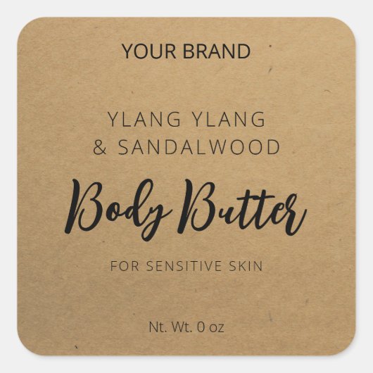 Bruine Kraft Papier Body Butter Labels (Voorkant)
