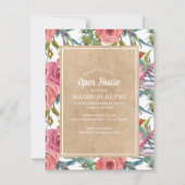 Bruine Kraft Roze Boho Bloemige Afstudeer Open Hui Kaart (Voorkant)