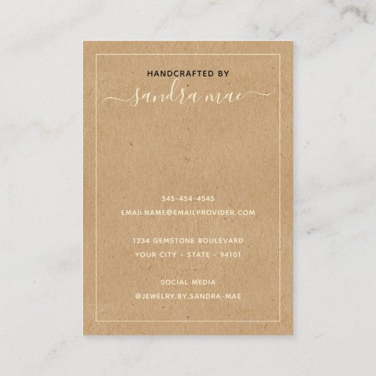 Bruine Kraftpapier Uiterlijk Sieraden Displaykaart Visitekaartje (Achterkant)