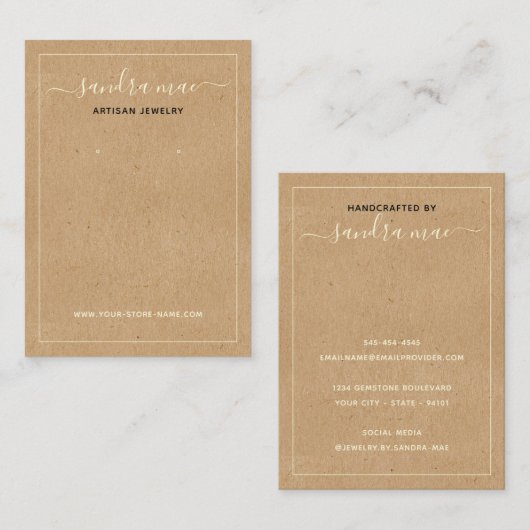 Bruine Kraftpapier Uiterlijk Sieraden Displaykaart Visitekaartje (Voorkant / Achterkant)