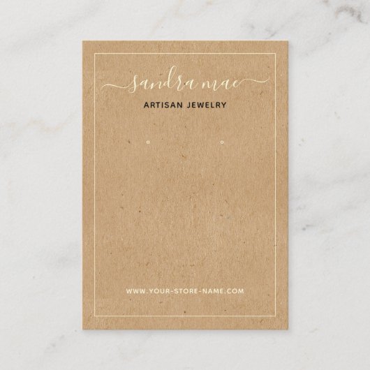 Bruine Kraftpapier Uiterlijk Sieraden Displaykaart Visitekaartje (Voorkant)