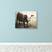 Bruine Kremige Koe Canvas Afdruk (Insitu (Houten vloer))