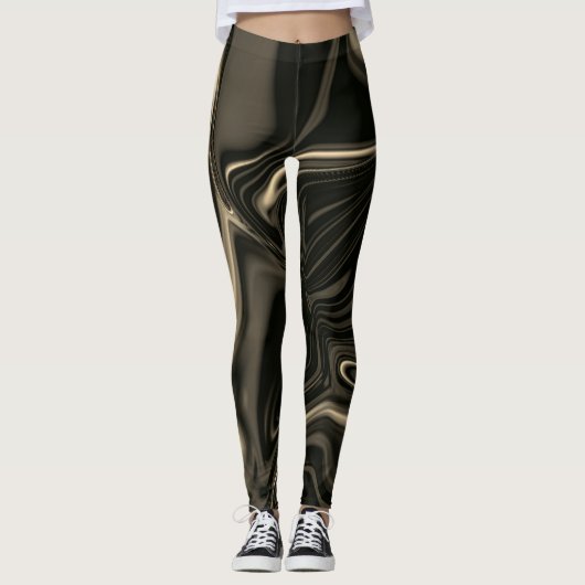 Bruine krommen en golven in donkerbruin afbeelding leggings (Voorkant)