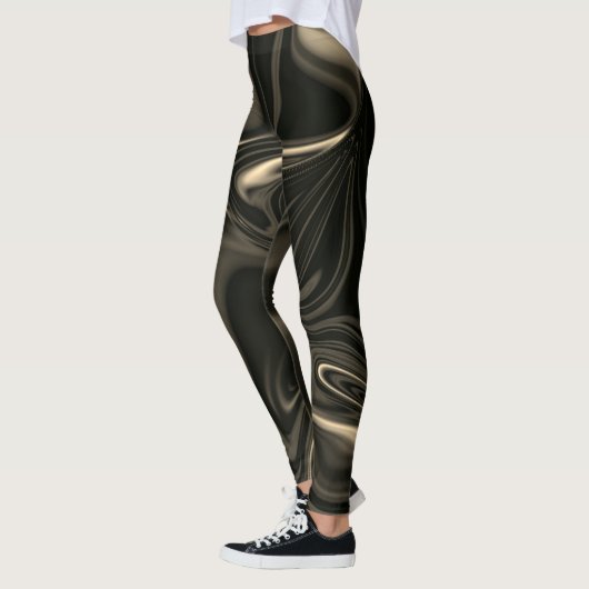 Bruine krommen en golven in donkerbruin afbeelding leggings (Links)