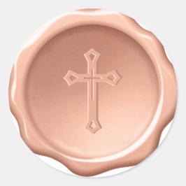 Bruine kruis waszegel reliëf gedrukt religieus  ronde sticker