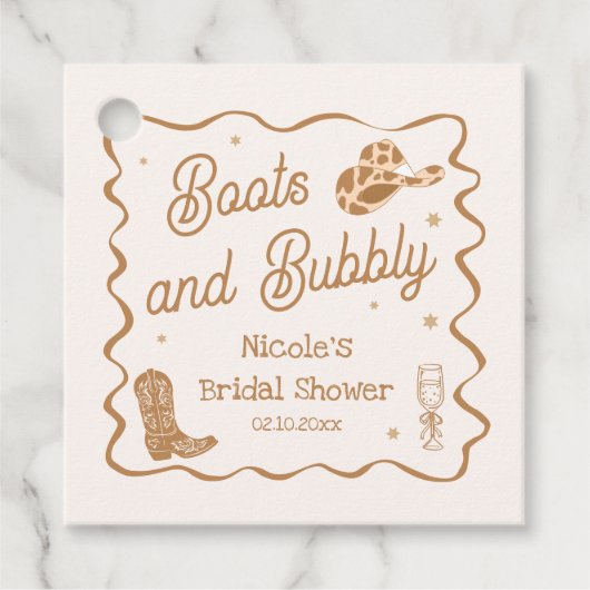 Bruine laarzen en Bubby Vrijgezellenfeest Bedankjes Labels (Voorkant)