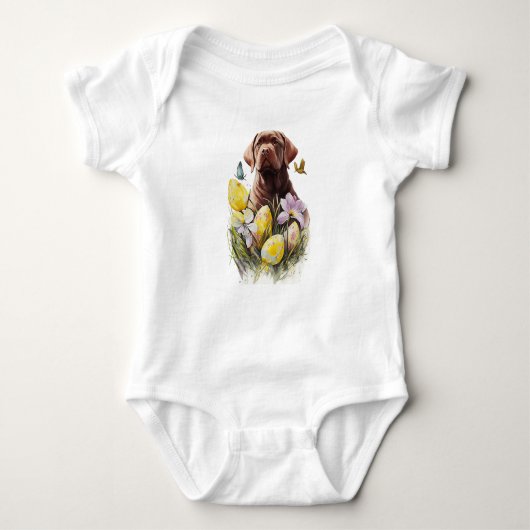Bruine Lab Puppy Hond met Bloemen Romper (Voorkant)