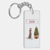 Bruine labrador Retriever Funny Kersthonk boom Sleutelhanger (Voorkant Links)