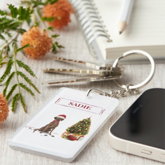 Bruine labrador Retriever Funny Kersthonk boom Sleutelhanger (Voorkant Rechts)