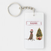 Bruine labrador Retriever Funny Kersthonk boom Sleutelhanger (Voorkant)