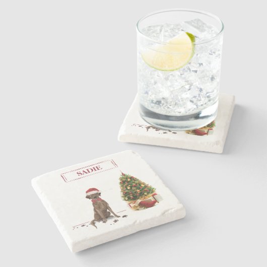 Bruine labrador Retriever Funny Kersthonk boom Stenen Onderzetter (Zijkant)