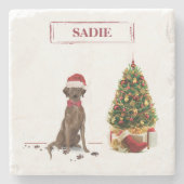 Bruine labrador Retriever Funny Kersthonk boom Stenen Onderzetter (Voorkant)