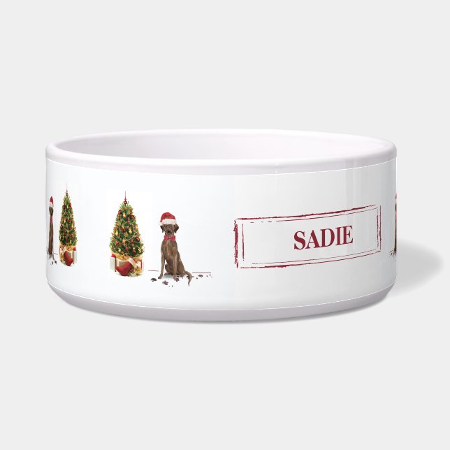 Bruine labrador Retriever Funny Kersthonk boom Voerbakje (Links)