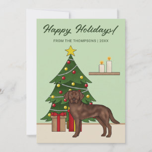 Bruine Labrador Retriever Groen Festief Kerstfeest Feestdagenkaart
