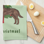 Bruine labrador retriever hond met kerstboom theedoek (Quarter Fold)