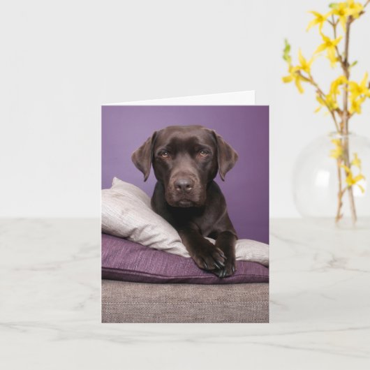 Bruine labrador Retriever Puppy Dog Blank Note Car Kaart (Gele Bloem)