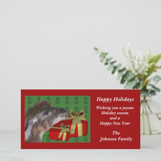 Bruine Lama Boerderij Dieren Kerstmis Vakantiekaar Feestdagenkaart (Staand voorkant)