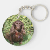Bruine, langharige miniatuur Dachshund Sleutelhanger (Achterkant)