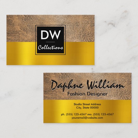 Bruine Lederen Gouden Achtergrond Visitekaartje (Voorkant / Achterkant)