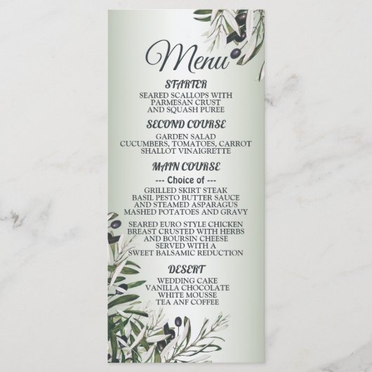 Bruine lederen zwarte olijven Elegant Menu (Voorkant)