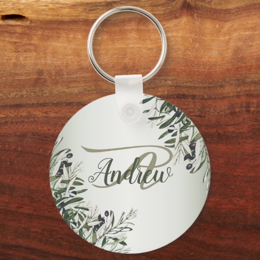 Bruine lederen zwarte olijven Elegant Sleutelhanger (Voorkant)