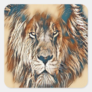 Bruine leeuw gezicht artistieke schilderkunst vierkante sticker