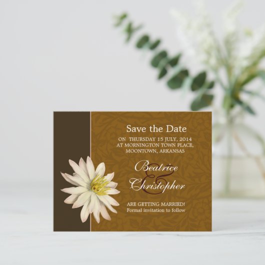 Bruine Lelie Bloesem Sla de datum briefkaarten (Staand voorkant)