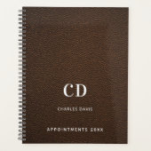 Bruine leren monogram initiaal 2027 planner (Voorkant)