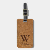 Bruine Leren Structuur Monogram Naam Bagage Label (Voorkant verticaal)