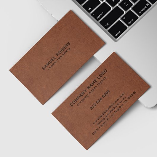 Bruine leren textuur aangepaste tekst visitekaartje