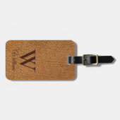 Bruine Leren Textuur Monogram Naam Bagage Label (Voorkant horizontaal)