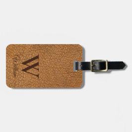Bruine Leren Textuur Monogram Naam Bagage Label