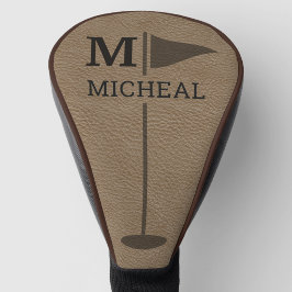 Bruine leren textuur monogram naam golfheadcover
