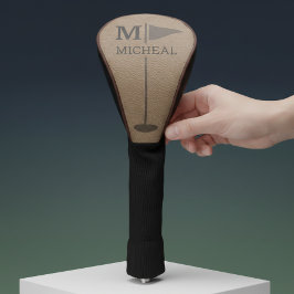 Bruine leren textuur monogram naam golfheadcover