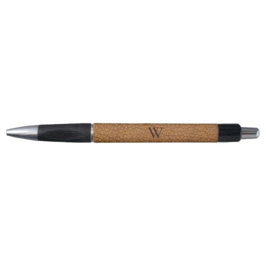 Bruine leren textuur monogram naam pen (Voorkant)