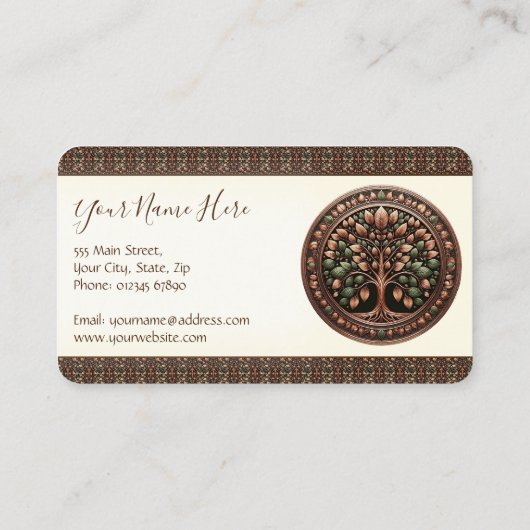 Bruine levensboom visitekaartje (Achterkant)