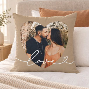 Bruine Liefde Script Hart Foto Koppel Kussen