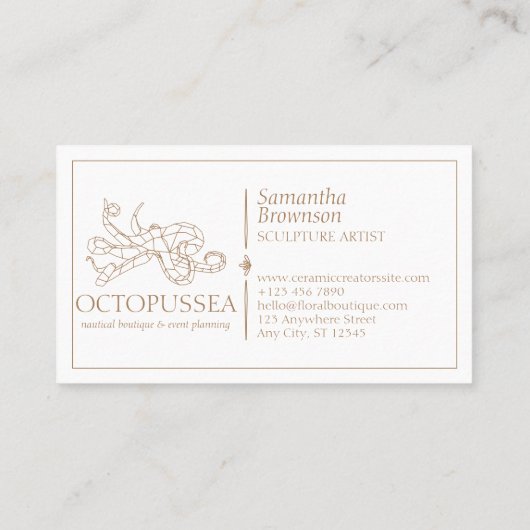 Bruine lijn minimalistisch niestisch Zee octopus Visitekaartje (Achterkant)
