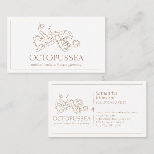 Bruine lijn minimalistisch niestisch Zee octopus Visitekaartje (Voorkant / Achterkant)