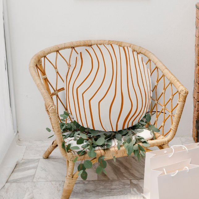 Bruine Lijn Moderne Zebra Print Strepen Rond Kusse Rond Kussen (Creator heeft geüpload)