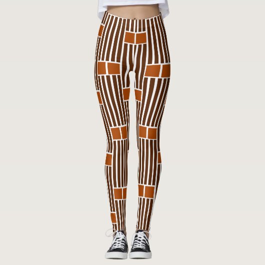 Bruine lijnen en boxen leggings (Voorkant)