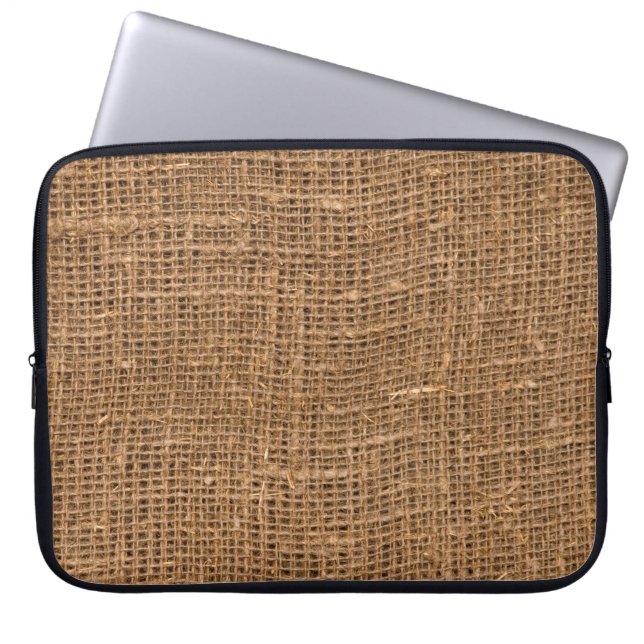 Bruine linnen canvas textuur laptop sleeve (Voorkant)