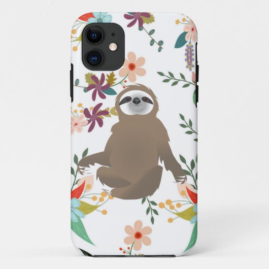 Bruine luiaard Zittend in bladbloemige achtergrond Case-Mate iPhone Case (Achterkant)