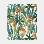 Bruine luipaard in tropisch spoelblad van oerwoud fleece deken (Voorkant)