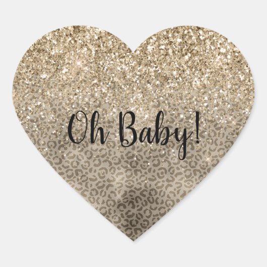 Bruine luipaard Print Gouden Glitter Glitter Hart Sticker (Voorkant)