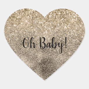 Bruine luipaard Print Gouden Glitter Glitter Hart Sticker
